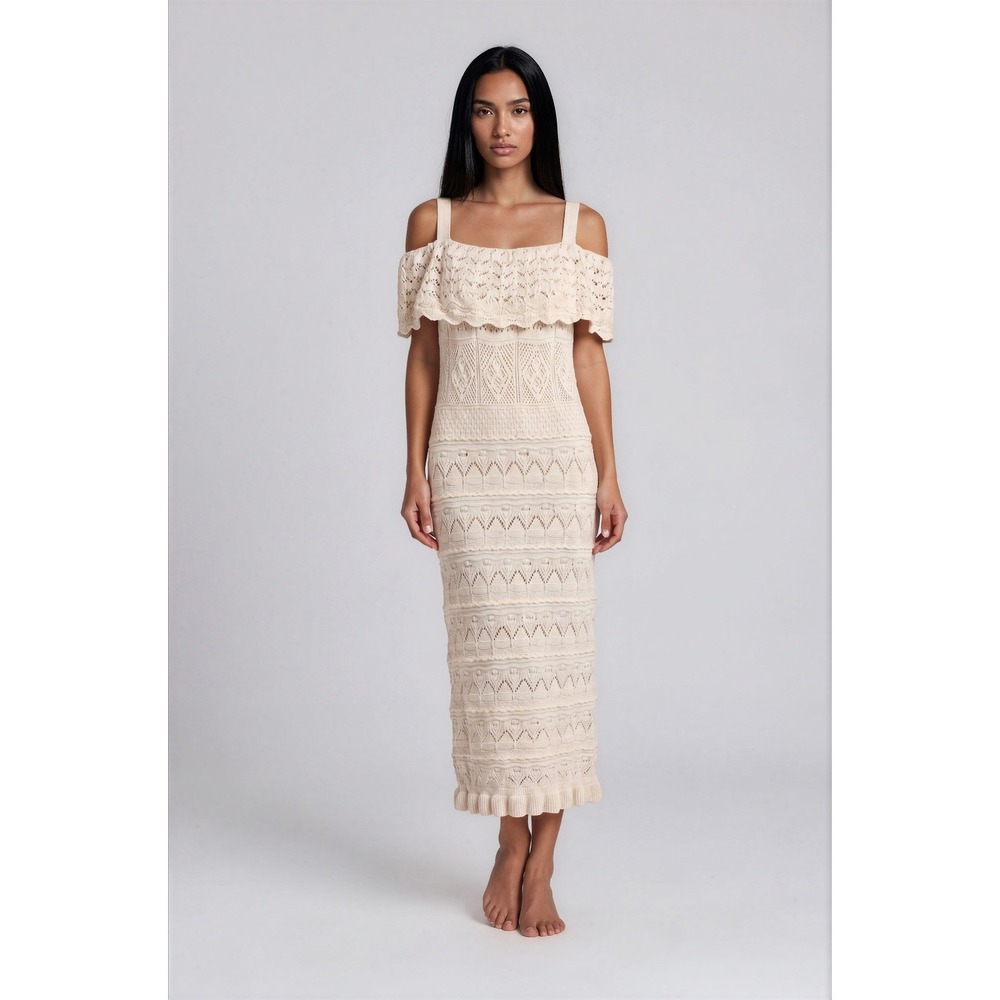 Saltwater Luxe NWT S Cream Crochet Knit Maxi Dress Boho Beach Resort Sweater